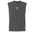 Dark gray Rock Rugby Unisex Heavyweight Cotton Garment-Dyed Mid-Length Muscle Tee featuring a small green shield-shaped chest logo that reads “ROCK RUGBY LIONS.”
