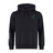 The Uruguay Shield Club Hoodie by EMB Canterbury is crafted from black premium sweatshirt fleece with a small blue bird logo on the chest and a bold white abstract design on the right sleeve, ideal for rugby fans who want stylish comfort.