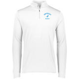 A white men's Nations of Rugby Uruguay Rugby 1/4 Zip Pullover with a blue logo, featuring wicking technology by EMB Augusta.