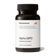 A black bottle of Momentous Alpha GPC by Momentous, featuring 60 capsules for brain health and cognitive performance, is displayed against a white background.