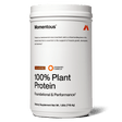 A white container of Momentous 100% Plant Protein Powder (chocolate) with black and orange label text. This NSF Certified for Sport supplement by Momentous provides a complete amino acid profile for optimal nutrition.