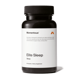 Momentous Elite Sleep by Momentous is a black bottle with 60 capsules of melatonin sleep aid, formulated to support restorative sleep and a healthy circadian rhythm.