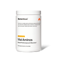 A white container of Momentous Vital Aminos by Momentous, Tropical Punch Flavor, labeled for muscle performance and recovery, contains 12.7 oz (345g) of essential amino acids dietary supplement.