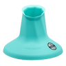 The Rugby Bricks Vortex High Cut Kicking Tee by Rugby Bricks is a teal kicking tee with "RUGBYBRICKS" and a logo on the base, designed to securely hold a rugby ball upright for goal kicking.