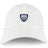 The EMB S&S Activewear Villanova Rugby Club Adult Low-Profile Cotton Twill Dad Cap features a white design with embroidered blue and gold crest—two lions, a crown, and shield—on the front.