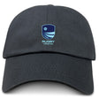 Show your team pride with the Rugby VA Adult Low-Profile Cotton Twill Dad Cap by EMB S&S Activewear, featuring a blue Rugby Virginia logo and text on the front center.