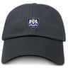 The EMB S&S Activewear Villanova Rugby Club Adult Low-Profile Cotton Twill Dad Cap is black and features an embroidered crest with two lions, a crown, and "VILLANOVA RUGBY" on the front.
