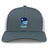The Rugby VA Retro Trucker Cap by EMB S&S Activewear features a gray and white design, "Rugby Virginia" embroidery with a blue shield and light blue text, plus an adjustable snapback for comfort.