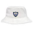The Villanova Rugby Club Crusher Bucket Cap by EMB S&S Activewear features a blue and gold crest with two lions and "RUGBY" on the front, delivering stylish sun protection in cotton twill.
