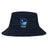 The Rugby VA Crusher Bucket Cap by EMB S&S Activewear is a navy blue cotton twill hat with a blue and white "RUGBY VIRGINIA" shield logo on the front, providing excellent sun protection.