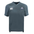 The Villanova Rugby Club Vapodri Evader Jersey by EMB Canterbury is a grey short-sleeve jersey with a v-neck, moisture-wicking tech, Canterbury logo on the right chest, and a blue and white shield crest on the left chest.