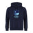 The Rugby VA Club Hoodie by WRS Canterbury features a navy blue design with a "Rugby Virginia" logo and abstract front graphic, plus a kangaroo on the left sleeve—ideal as a team hoodie for any Rugby Club.