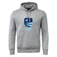 The Rugby VA Club Hoodie by Canterbury from WRS Canterbury features a gray design with front pocket, blue shield logo, and "Rugby Virginia" text on the chest—ideal for any fan or player.