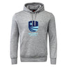 The Rugby VA Club Hoodie by Canterbury from WRS Canterbury features a gray design with front pocket, blue shield logo, and "Rugby Virginia" text on the chest—ideal for any fan or player.
