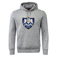 The Villanova Rugby Club Club Hoodie by Canterbury from WRS Canterbury features a gray design with a front pocket and blue shield crest—ideal for any rugby fan or player.