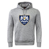 The Villanova Rugby Club Club Hoodie by Canterbury from WRS Canterbury features a gray design with a front pocket and blue shield crest—ideal for any rugby fan or player.