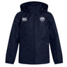 The Villanova Rugby Club Vaposhield Full Zip Rain Jacket by EMB Canterbury features a navy water-resistant finish, zip front, Canterbury logo on the right chest, and a blue and white club crest on the left chest.