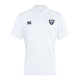 The Villanova Rugby Club Club Dry Polo by EMB Canterbury features short sleeves, a buttoned collar, right-chest Canterbury logo, blue and black crest on the left chest, and Vapodri Technology for cool, breathable comfort.