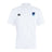 The EMB Canterbury Rugby VA Club Dry Polo is a white short-sleeve polo with a collar, Canterbury logo on the right chest, blue shield emblem on the left, and Vapodri Technology for breathable comfort.