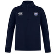 The Villanova Rugby Club 1/4 Zip Mid Layer Training Top by EMB Canterbury is a navy long-sleeve top with the Canterbury logo on the right chest and a club crest on the left.
