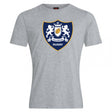 The Villanova Rugby Club Plain Tee by WRS Canterbury is a gray cotton blend t-shirt with a crest of two lions, shield, "VILLANOVA," and "RUGBY" below—ideal for fans who want comfort and team spirit.