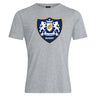 The Villanova Rugby Club Plain Tee by WRS Canterbury is a gray cotton blend t-shirt with a crest of two lions, shield, "VILLANOVA," and "RUGBY" below—ideal for fans who want comfort and team spirit.