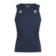The Villanova Rugby Club Club Dry Singlet by EMB Canterbury is a sleeveless navy top with Vapodri Technology, a white Canterbury logo on the right chest, and a two-lion crest on the left—ideal for high-performance play.
