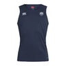 The Villanova Rugby Club Club Dry Singlet by EMB Canterbury is a sleeveless navy top with Vapodri Technology, a white Canterbury logo on the right chest, and a two-lion crest on the left—ideal for high-performance play.