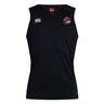 The Vienna Rugby Club Dry Singlet by EMB Canterbury is a black sleeveless singlet showcasing a red and white logo on the chest with the Canterbury brand logo on the upper right, enhanced with Vapodri Technology for optimal performance.