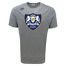 Stay cool in the WRS Canterbury Villanova Rugby Club Tempo Vapodri T-Shirt, a gray short-sleeve tee with a large crest showing two lions, shield, and rugby ball. This moisture-wicking Canterbury sports shirt keeps you comfortable.