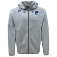 The Rugby VA Tempo Vapodri Full-Zip Hoodie by EMB Canterbury is a light gray hoodie with a hood, drawstrings, and two embroidered chest logos, shown on a white background.