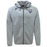 The Villanova Rugby Club Tempo Vapodri Full-Zip Hoodie by EMB Canterbury features a light grey color, drawstring hood, right chest Canterbury logo, blue and white crest on the left, and moisture-wicking fabric for comfort and style.