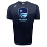 The Rugby VA Tempo Vapodri T-Shirt by WRS Canterbury features a light blue "Rugby Virginia" shield logo on navy, and its moisture-wicking fabric keeps you cool and dry during workouts.