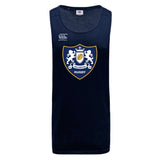 The Villanova Rugby Club Tempo Vapodri Singlet by WRS Canterbury features the club crest, two white lions on the chest, VapoDri moisture-control technology, and a Canterbury logo on the upper right.
