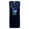 The Rugby VA Tempo Vapodri Singlet by WRS Canterbury is a navy sleeveless jersey with VapoDri tech, featuring a light blue "Rugby Virginia" logo and Canterbury branding on the chest.