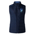 Stay warm in style with the EMB Canterbury Rugby VA Women's Elite Microlite Gilet—this navy insulated fleece vest features a front zipper, high collar, and "Rugby Virginia" logo on the left chest.