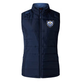 The Villanova Rugby Club Women's Elite Microlite Gilet by Canterbury features a front zipper, Thermoreg bonded fleece for warmth, and a crest patch with rugby emblem on the left chest. Brand: EMB Canterbury.