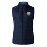 The Villanova Rugby Club Women's Elite Microlite Gilet by Canterbury features a front zipper, Thermoreg bonded fleece for warmth, and a crest patch with rugby emblem on the left chest. Brand: EMB Canterbury.
