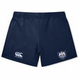 The Villanova Rugby Club Women's Elite Woven Short by EMB Canterbury features the Canterbury logo on the left leg and a blue and white crest on the right, perfect as women's gym shorts.