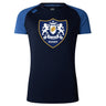 The Villanova Rugby Club Women's Elite Training Tee by WRS Canterbury features short blue sleeves, lightweight breathable fabric, and a crest with two lions, a shield, and “EST 1976.”.