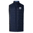The EMB Canterbury Villanova Rugby Club Elite Microlite Gilet is a navy quilted insulated vest with a front zipper and a two-lion shield crest logo on the left chest.