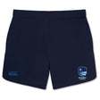 The Rugby VA Women's Elite Woven Short by EMB Canterbury features zippered pockets, a "Rugby Virginia" logo on the right leg, and a Canterbury logo on the left—ideal for training or active days.