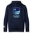 The Rugby VA Club Lightweight Hoodie by WRS Canterbury is navy blue, features a kangaroo pocket, a light blue "Rugby Virginia" logo and crest on the front, and a small white Canterbury Club logo on the left sleeve.