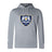 The Villanova Rugby Club Lightweight Hoodie by Canterbury from WRS Canterbury is light gray, features a large crest with two white lions on the chest, and includes a front kangaroo pocket.