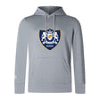 The Villanova Rugby Club Lightweight Hoodie by Canterbury from WRS Canterbury is light gray, features a large crest with two white lions on the chest, and includes a front kangaroo pocket.