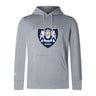 The Villanova Rugby Club Lightweight Hoodie by Canterbury from WRS Canterbury is light gray, features a large crest with two white lions on the chest, and includes a front kangaroo pocket.