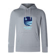The Rugby VA Club Lightweight Hoodie by Canterbury from WRS Canterbury is a light gray hoodie with a blue "Rugby Virginia" logo and kangaroo pocket—ideal for Canterbury Club fans.