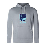 The Rugby VA Club Lightweight Hoodie by Canterbury from WRS Canterbury is a light gray hoodie with a blue "Rugby Virginia" logo and kangaroo pocket—ideal for Canterbury Club fans.