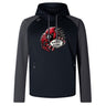 The Vienna Rugby Elite Training Hoody by WRS Canterbury features a black and gray design with "Vienna Rugby" text and a red bird holding a rugby ball on the front. Crafted from lower impact materials, it offers enhanced performance and comfort.