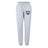 The Villanova Rugby Club Women's Leisure Sweatpant by EMB Canterbury features light grey organic cotton, a drawstring waist, ribbed cuffs, and a blue and white embroidered crest—ideal for relaxing or rugby training sessions.
